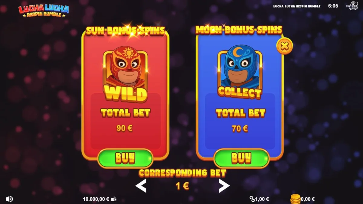 Lucha Lucha Respin Rumble slot game display featuring vibrant Mexican wrestling theme